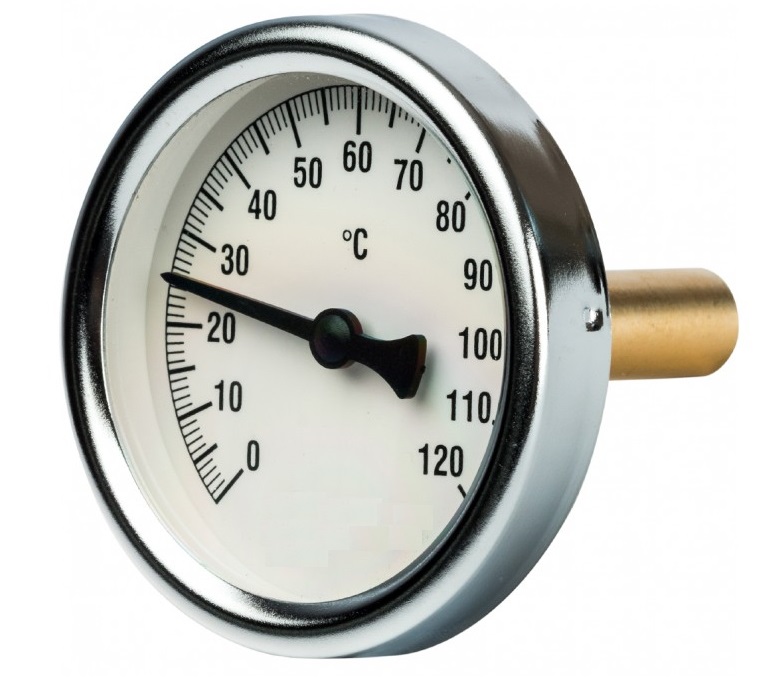картинка Термометр биметаллический "VIEIR" - Ø1/2"папа (0-120°С / Ø63mm.) с гильзой от магазина Пермская Тепловая компания